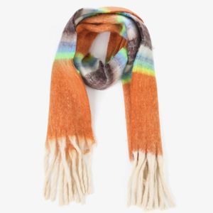 Cozy Striped Plush Oblong Scarf With Fringe in Orange